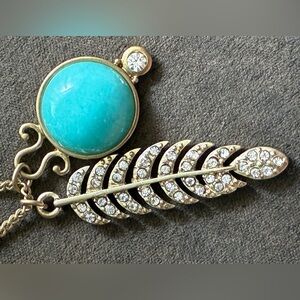 Premier Designs Turquoise Cabochon with Crystal Feather Necklace